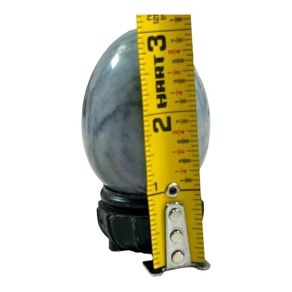 Vintage Alabaster Hand Carved Stone Egg Blue Marble With Stand Paperweight Decor - Picture 5 of 6